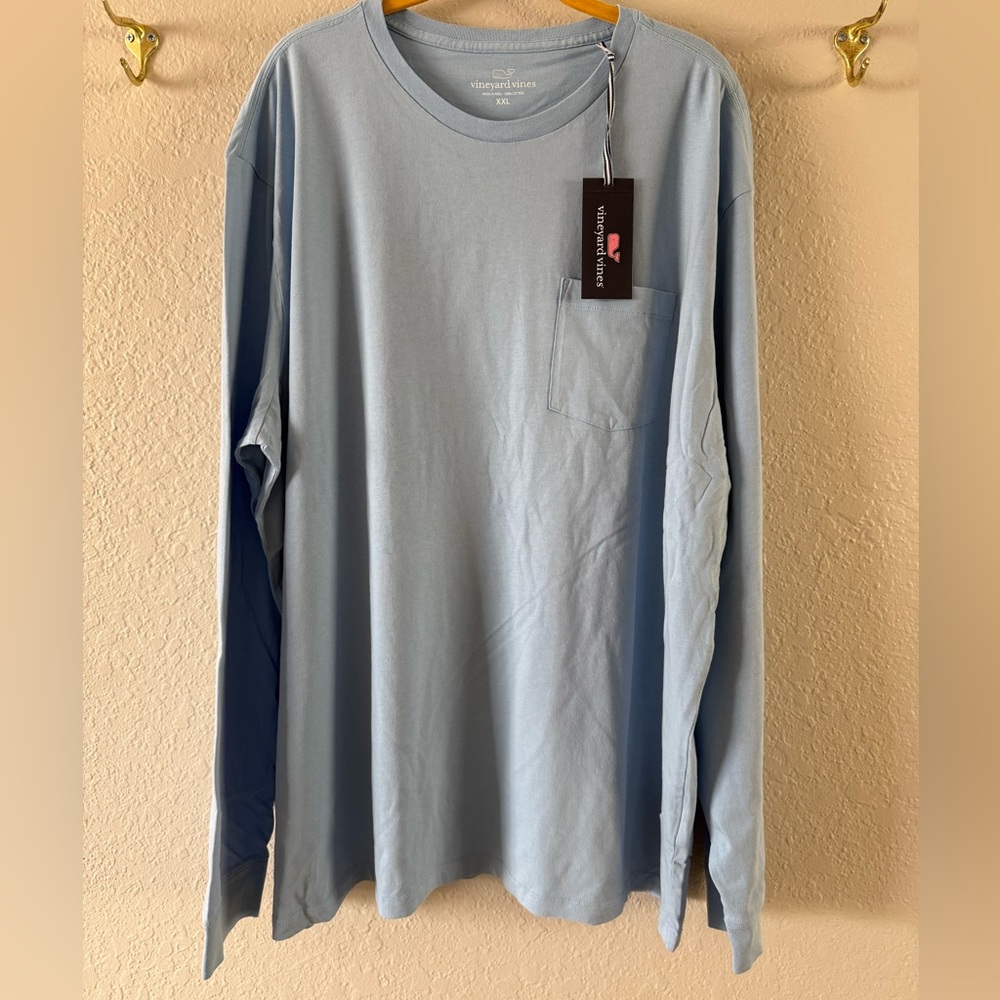 NWT Vineyard Vines Men’s Long Sleeve Pocket T-shirt Light Blue XXL 100% Cotton
